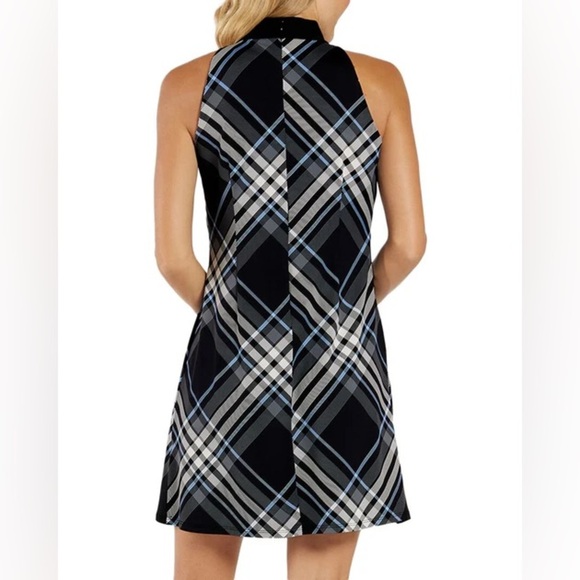 NWT Jude Connally | Maureen Printed Ponte Dress - Grand Plaid Black Size Medium - Picture 2 of 8